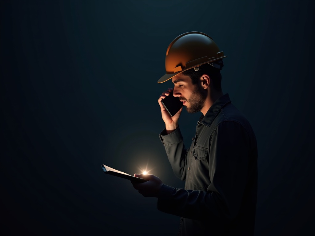 Ingenieur diktiert vor Ort Notizen in sein Smartphone